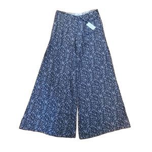 NWT Derek Lam 10 Crosby Wide Leg Silk Pants Size 10 Midnight Blue with Floral Pa